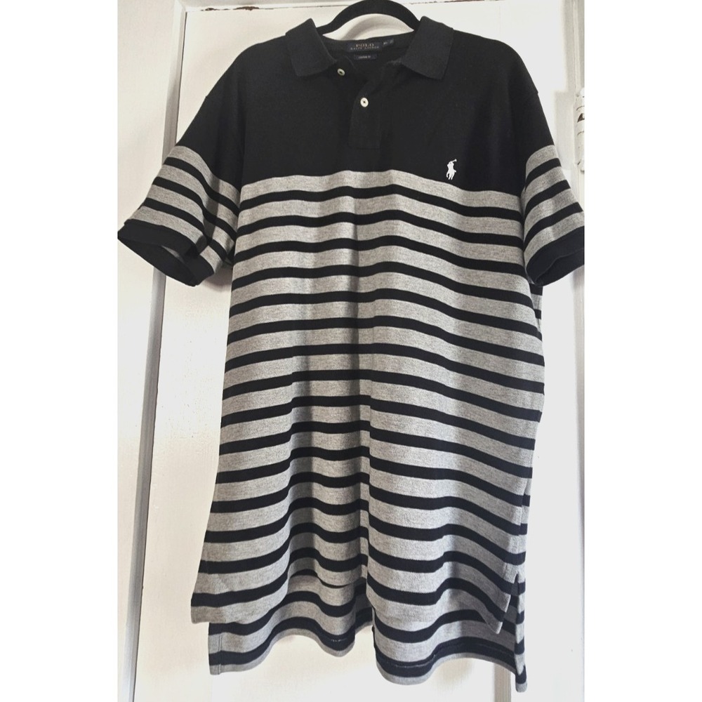 POLO RALPH LAUREN classic fit mens XL polo shirt black grey striped white pony